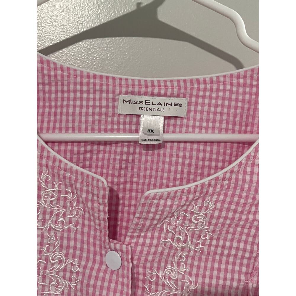 Miss Elaine Pink Gingham Housecoat Grannycore Cottagecore Snap Front Robe 3X - Picture 2 of 7